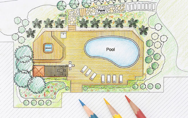 Composite-Vs-Red-Cedar Backyard deck and landscaping plan